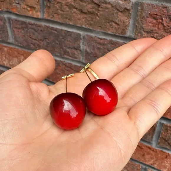 Cherry Red Drop Earrings - Picture 5 of 9